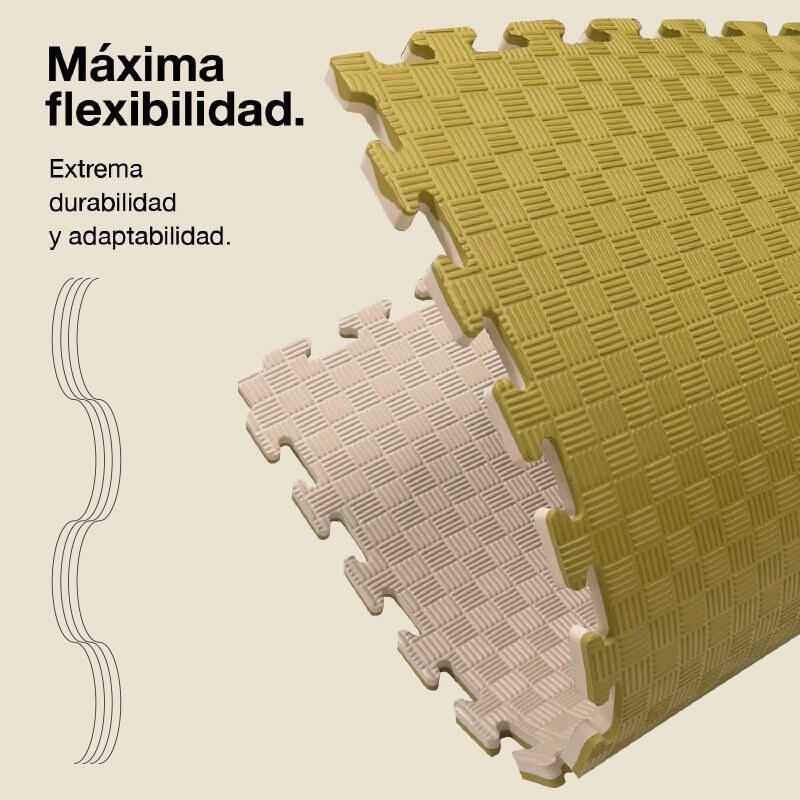 Tatame Puzzle 1x1m 2 cm, Modelo 5 Linhas Branco/Verde, EVA Reversível 6/7