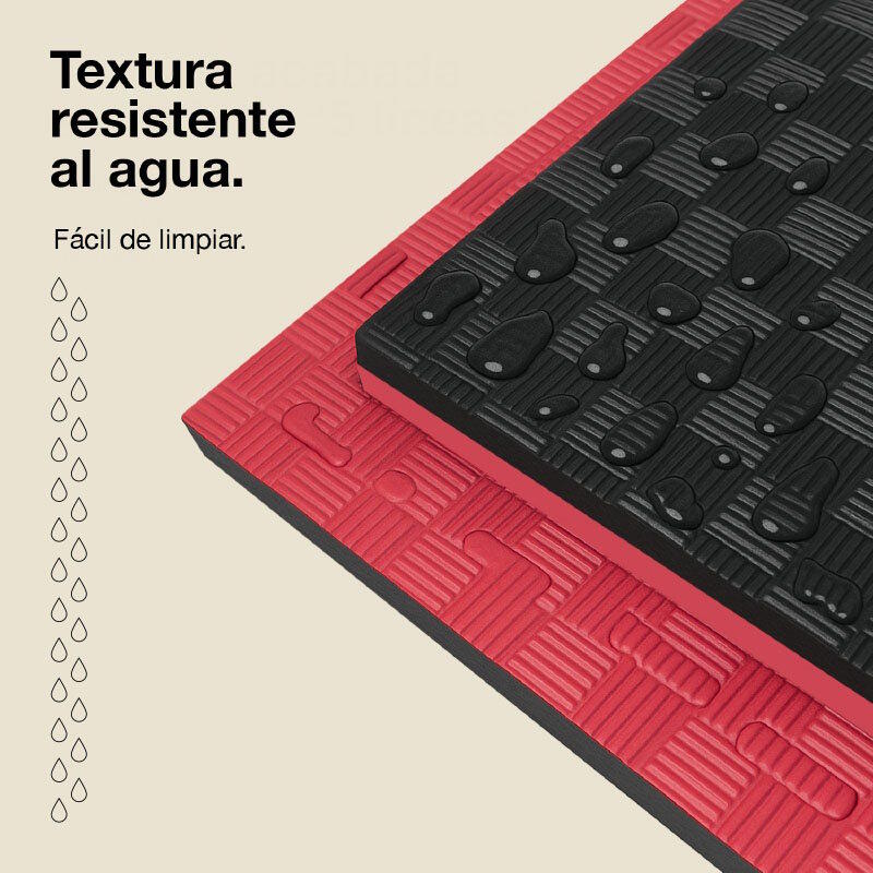 Tatami puzzle 1x1m 2,5 cm, Modelo 5 linhas Preto/Vermelho, EVA Reversível 5/7