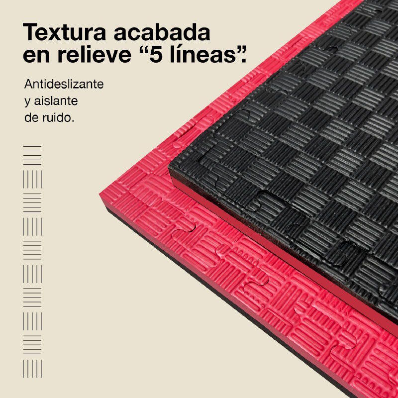 Tatami puzzle 1x1m 2,5 cm, Modelo 5 linhas Preto/Vermelho, EVA Reversível 4/7