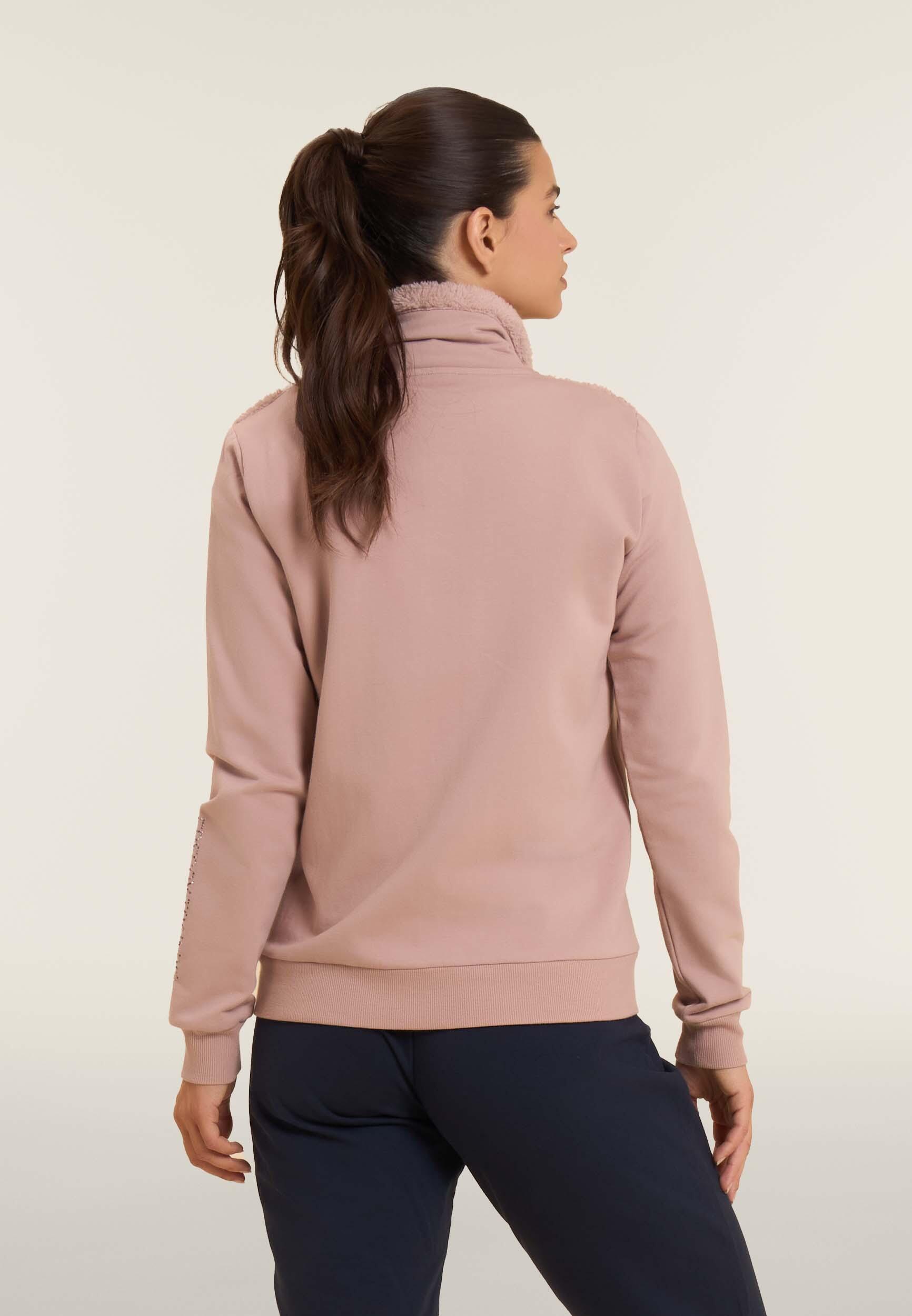 Sweat-shirt zippé avec col et devant en tissu Sherpa, logo en clous 3/4