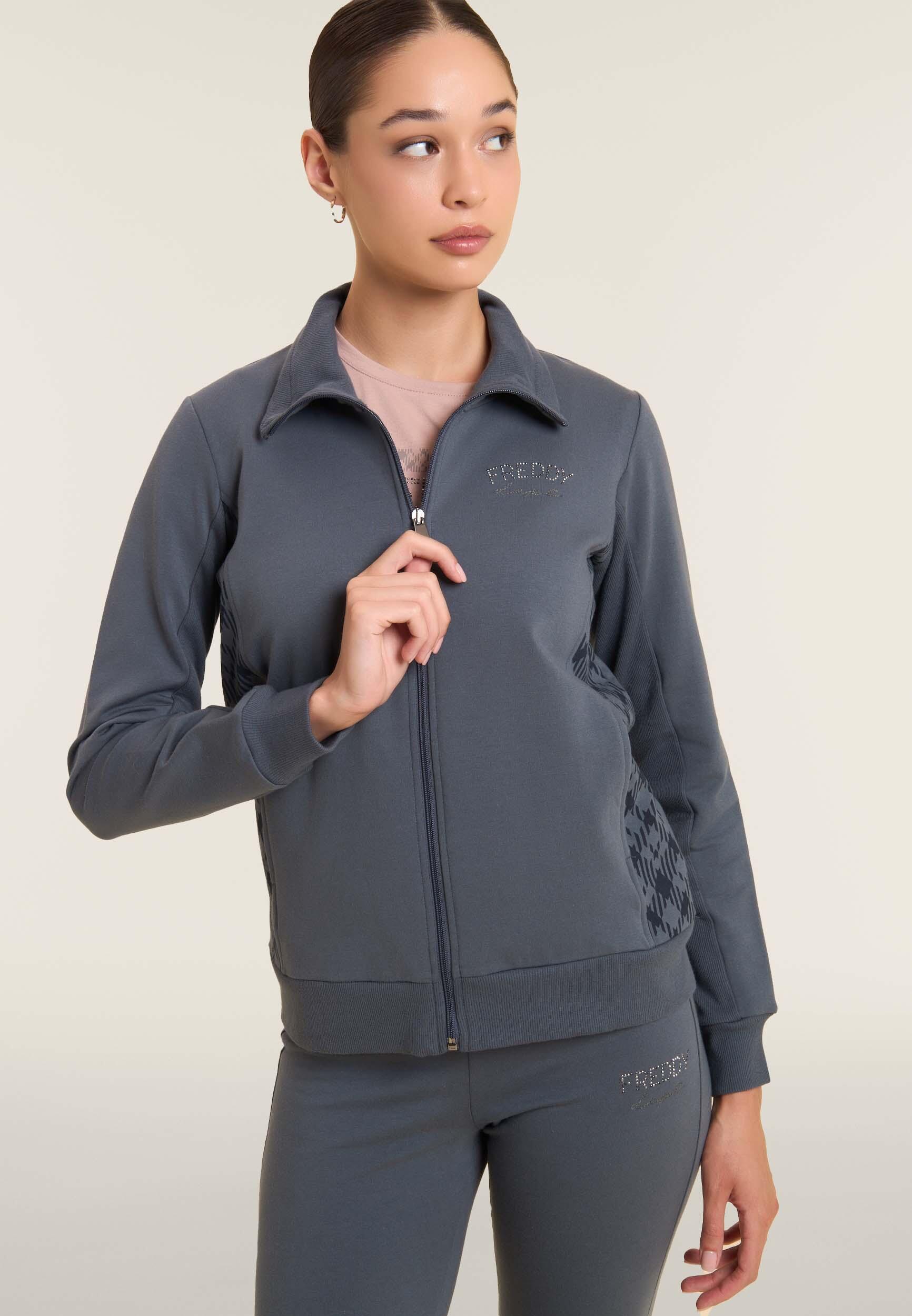 Felpa full zip con collo alto e inserti geometrici 4/4