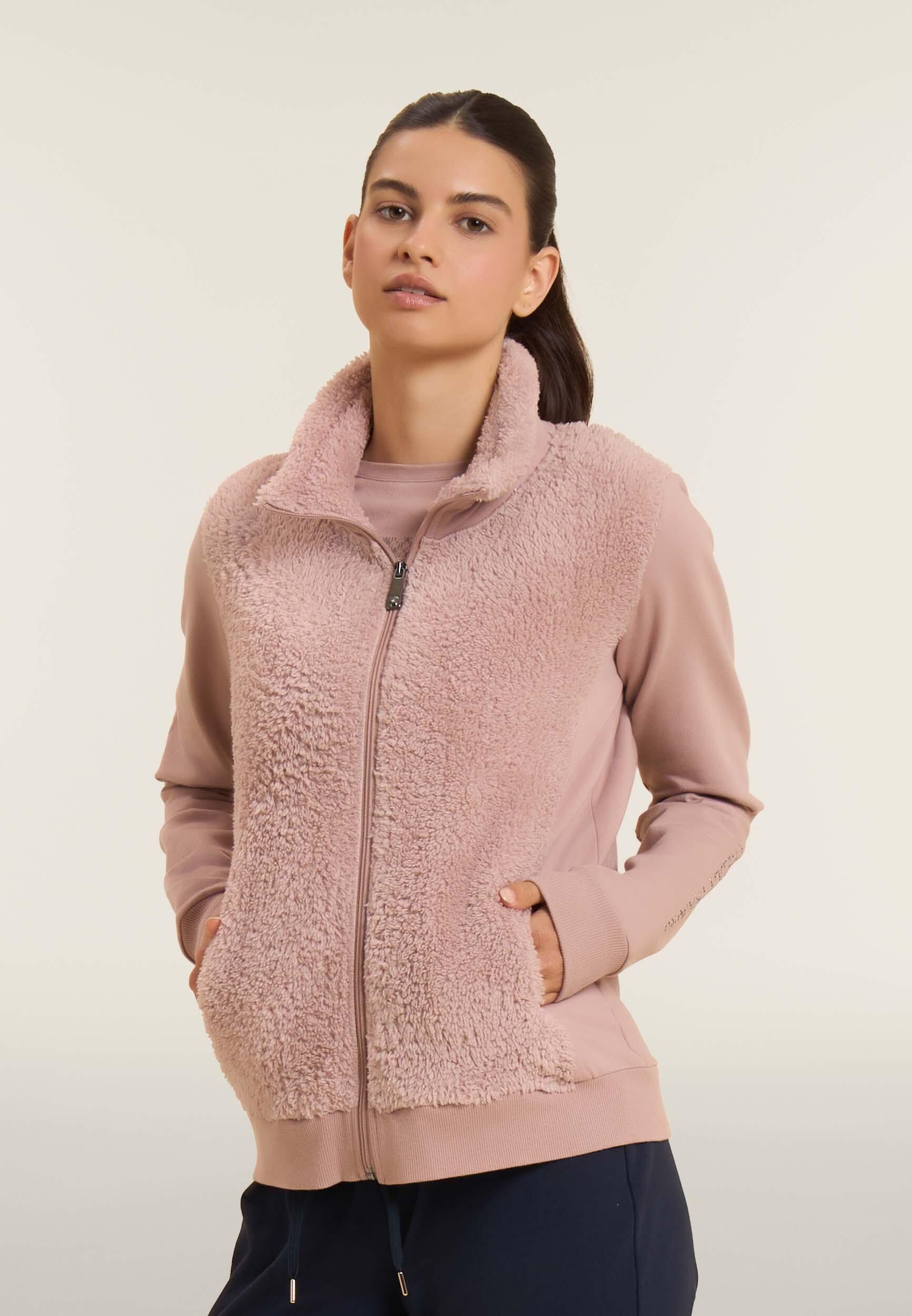Sweat-shirt zippé avec col et devant en tissu Sherpa, logo en clous 2/4