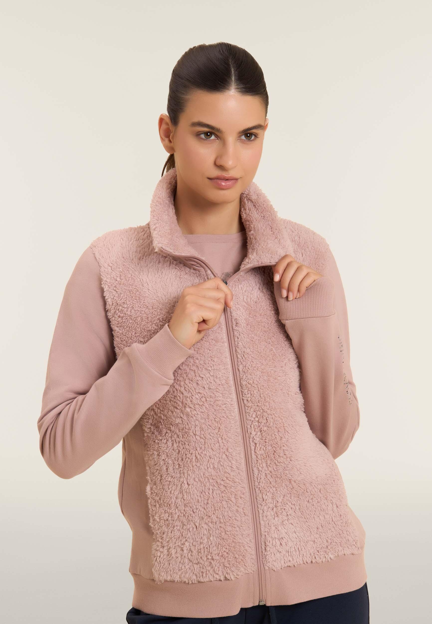 Sweat-shirt zippé avec col et devant en tissu Sherpa, logo en clous 4/4