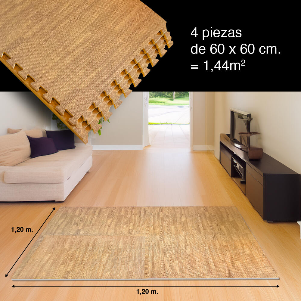 Kit 4 Tapetes Protetores 60 x 60 x 1 cm, Madeira 7/7