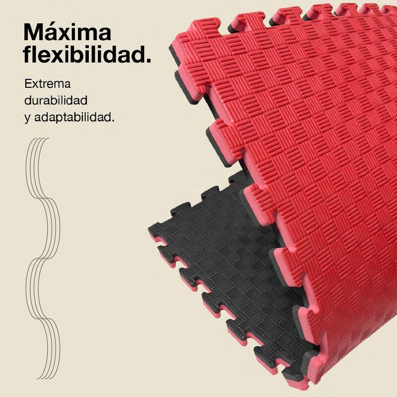 Tatame Puzzle 1x1m 2 cm, Modelo 5 Linhas Preto/Vermelho, EVA Reversível 6/7