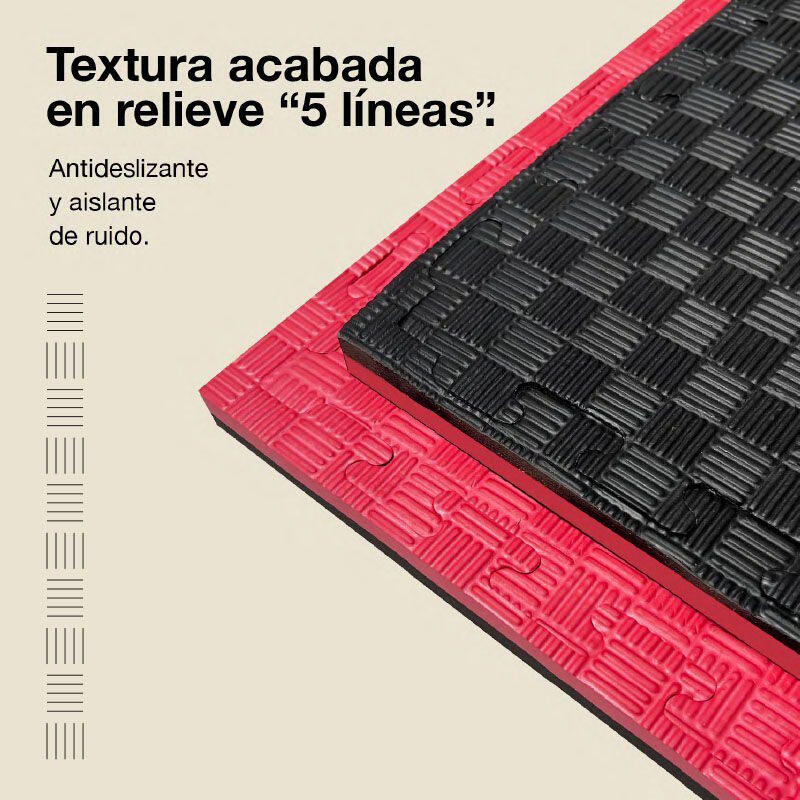 Tatame Puzzle 1x1m 2 cm, Modelo 5 Linhas Preto/Vermelho, EVA Reversível 4/7