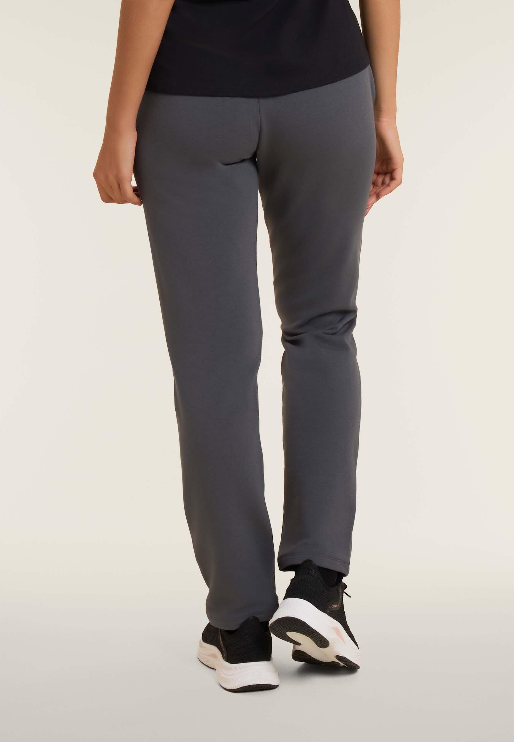 Pantalón deportivo para mujer con bajo recto y logotipo en strass 3/4