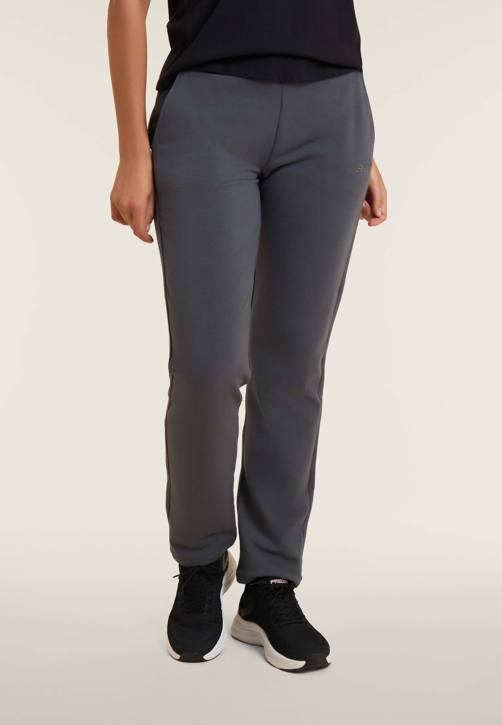 Pantalón deportivo para mujer con bajo recto y logotipo en strass 2/4