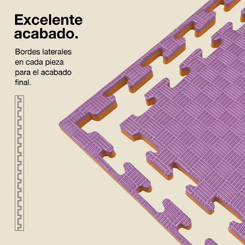 Tatami puzzle 1x1 m 2 cm, Modelo 5 linhas Lilás/Laranja, EVA Reversível 3/7
