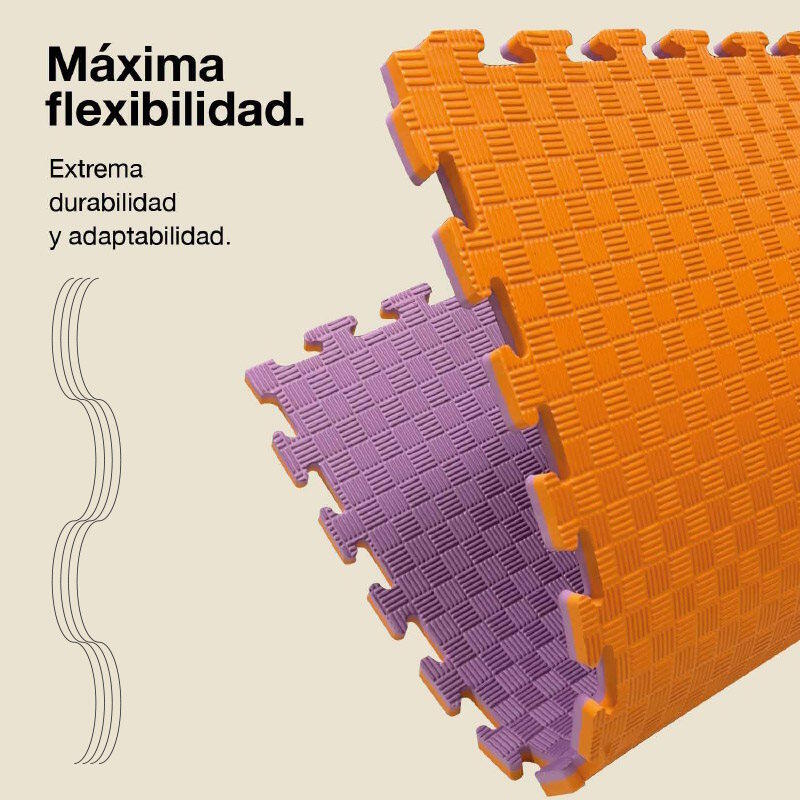 Tatami puzzle 1x1 m 2 cm, Modelo 5 linhas Lilás/Laranja, EVA Reversível 6/7