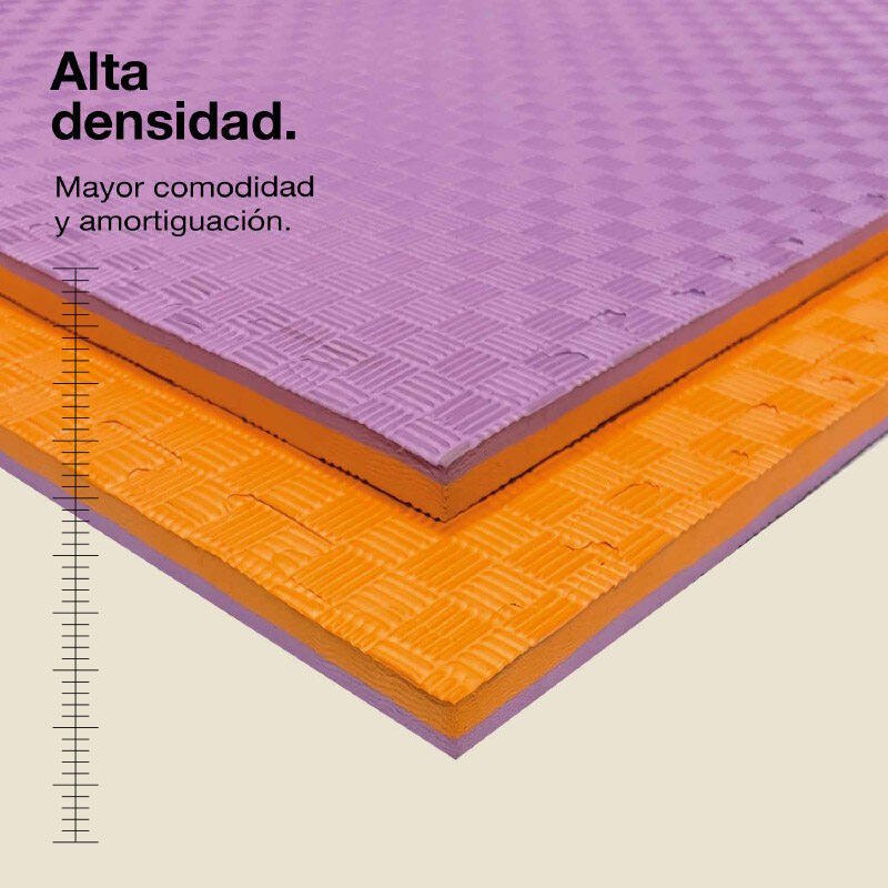Tatami puzzle 1x1 m 2 cm, Modelo 5 linhas Lilás/Laranja, EVA Reversível 2/7