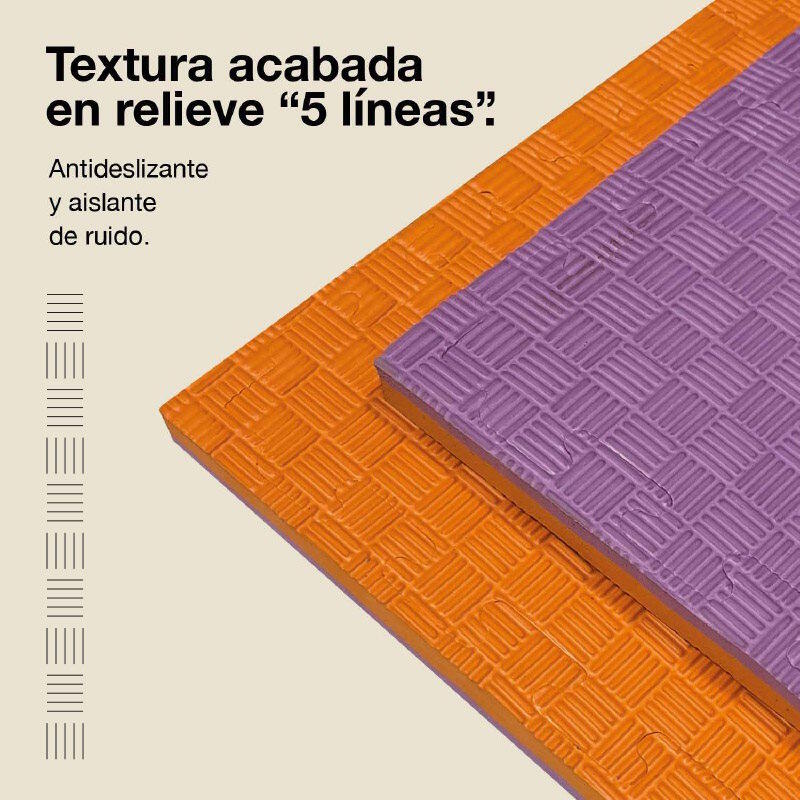 Tatami puzzle 1x1 m 2 cm, Modelo 5 linhas Lilás/Laranja, EVA Reversível 4/7