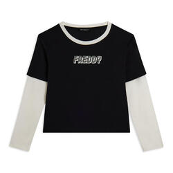 T-shirt cropped 2 en 1 bicolore