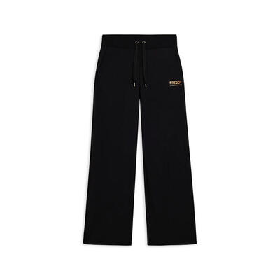 Pantaloni wide leg da donna con logo in strass bicolore