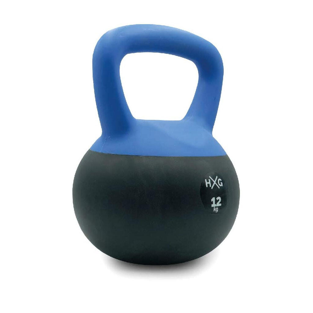 Kettlebell 12 kg Revestida em PVC, Preto/Azul 2/4