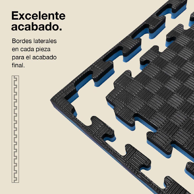 Tatami puzzle 1x1m 2,5 cm, Modelo 5 linhas Azul/Preto, EVA Reversível 3/7