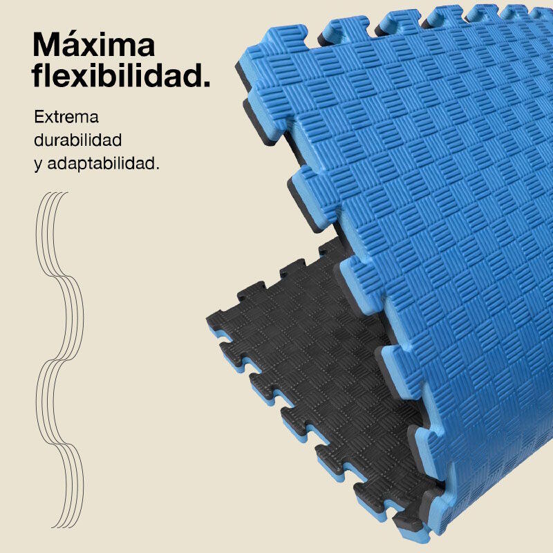 Tatami puzzle 1x1m 2,5 cm, Modelo 5 linhas Azul/Preto, EVA Reversível 6/7