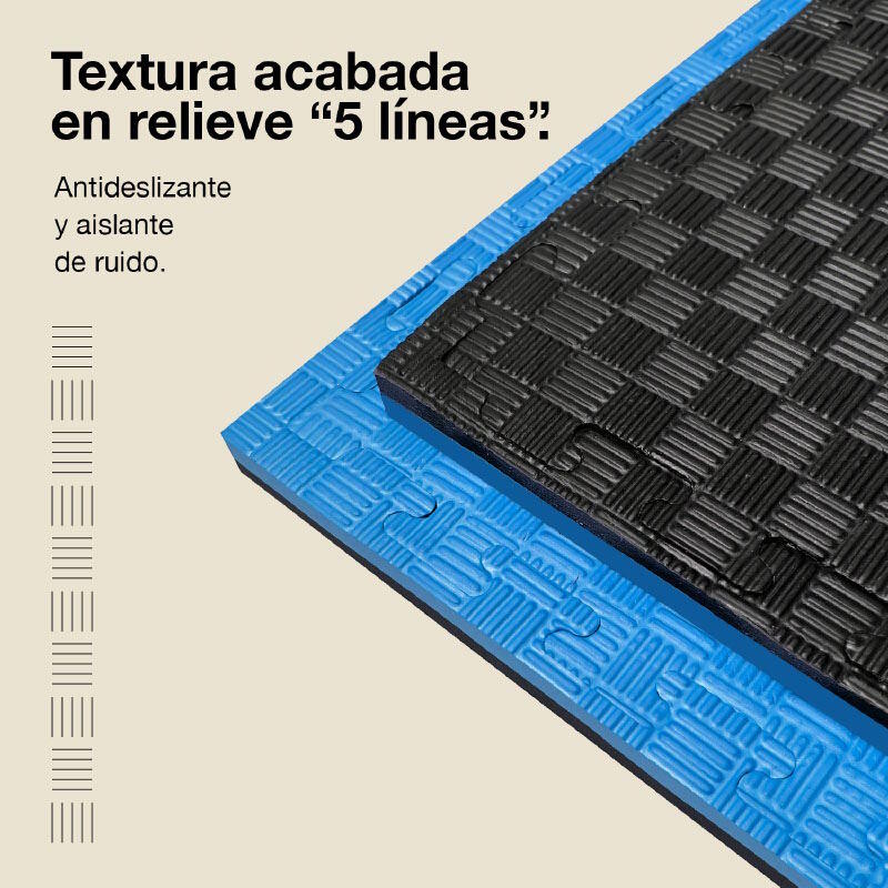 Tatami puzzle 1x1m 2,5 cm, Modelo 5 linhas Azul/Preto, EVA Reversível 4/7