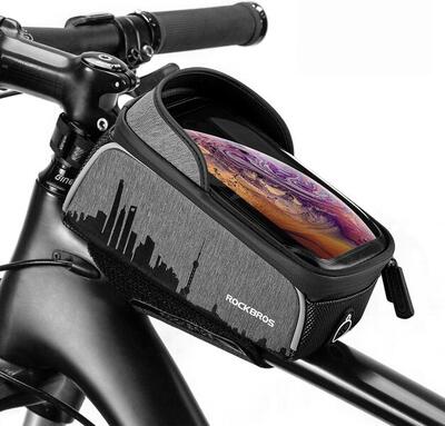 Waterdichte en aanraakgevoelige fietstas voor het frame met zonneklep. 1.5l