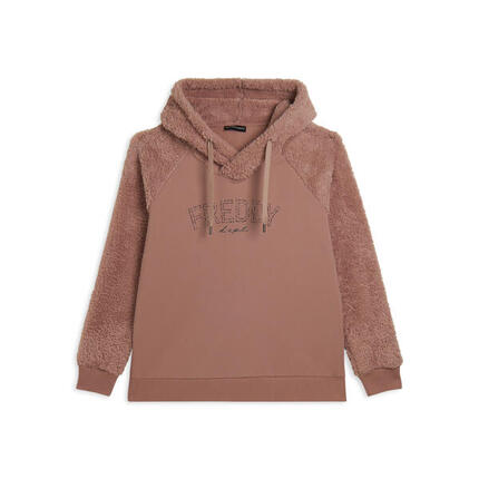 Sweat-shirt à capuche croisée et manches en tissu Sherpa