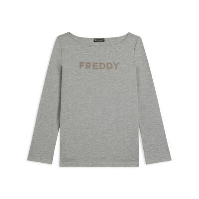 T-shirt mélange a maniche lunghe con logo FREDDY in strass