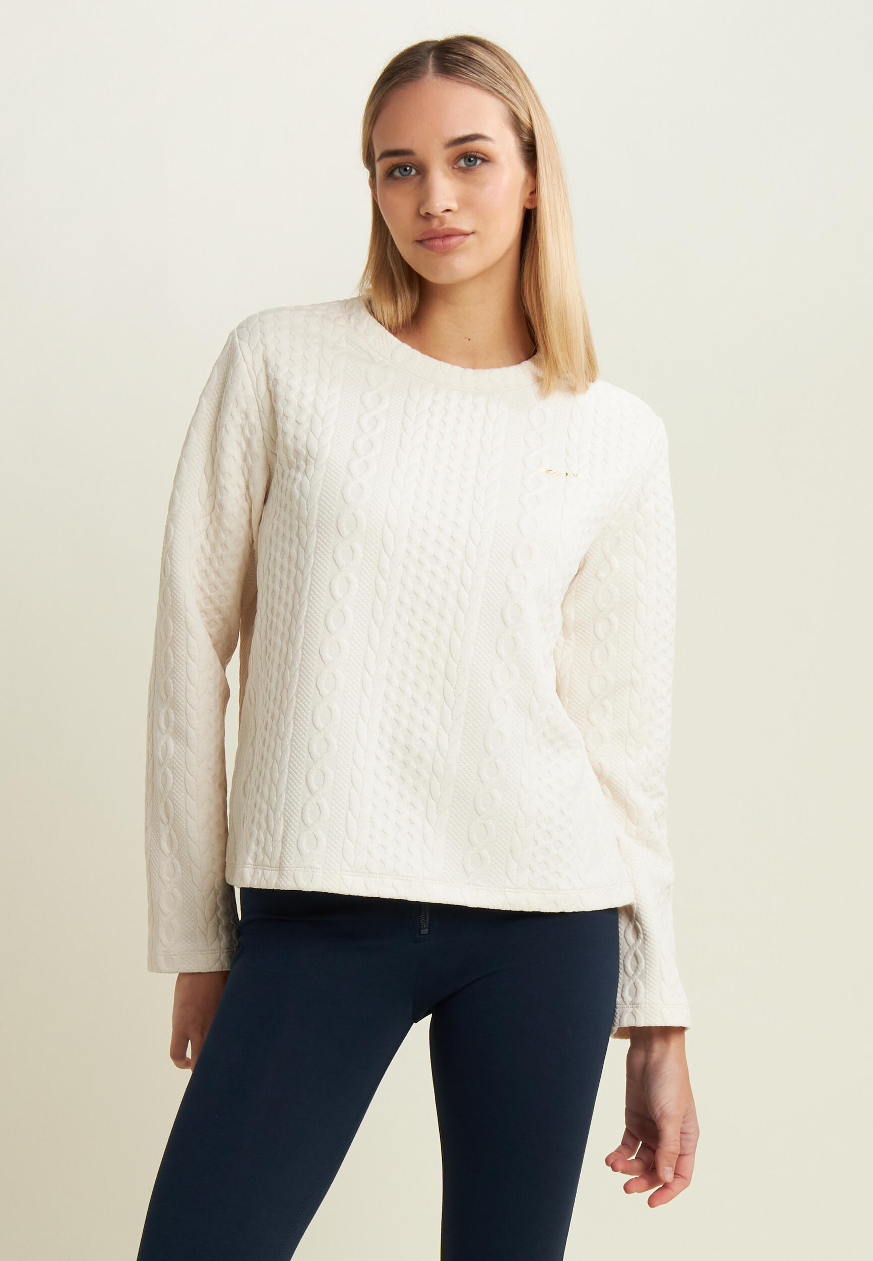 Sweat-shirt à col rond en tissu technique double orné de tresses 2/4