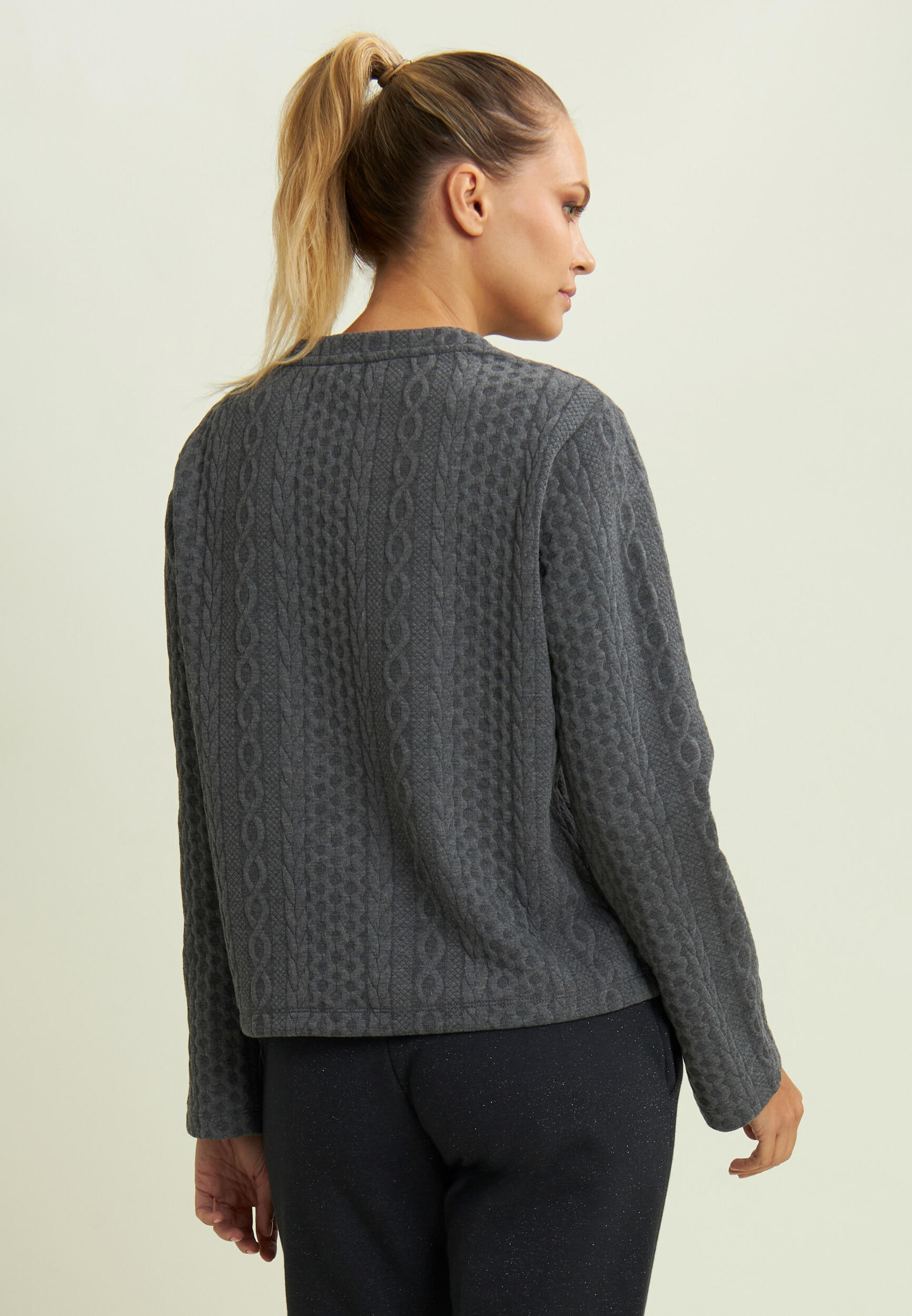 Sweat-shirt à col rond en tissu technique double orné de tresses 2/4