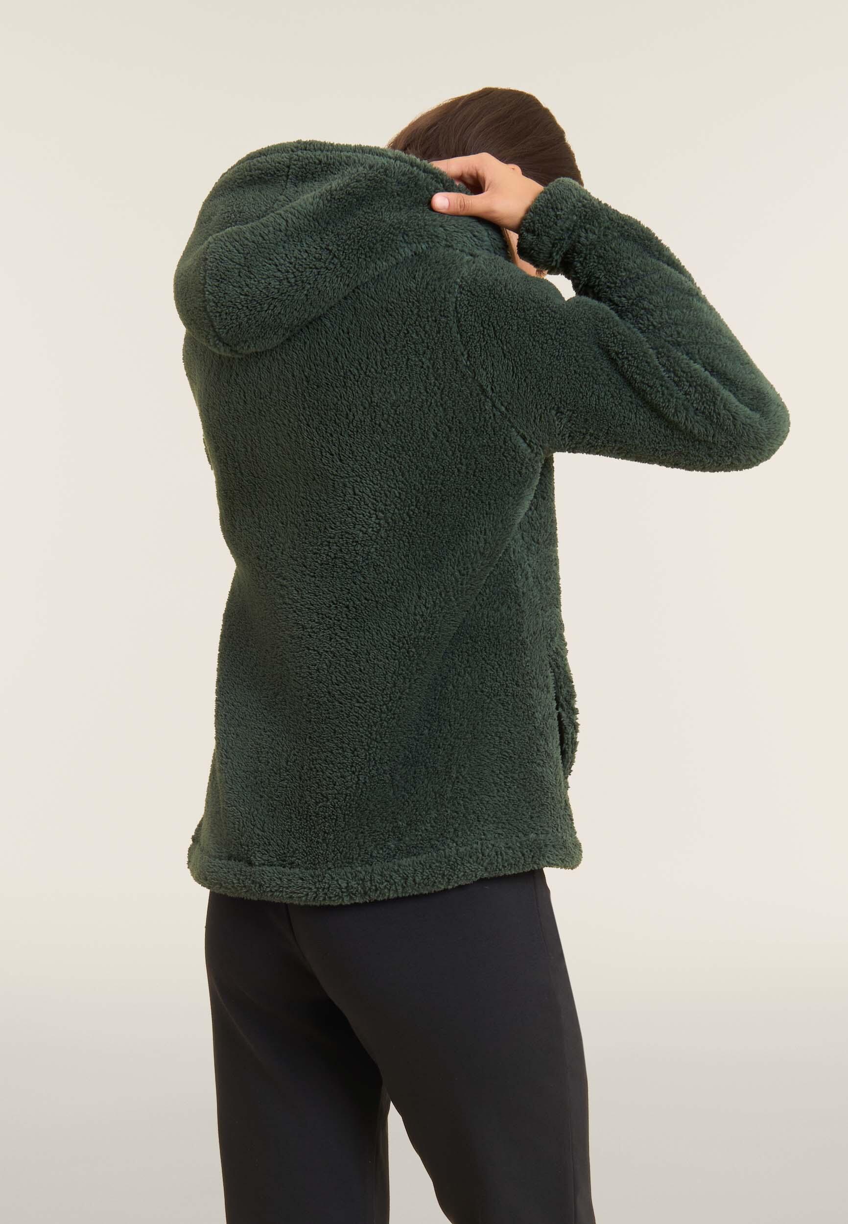 Felpa in pile sherpa con cappuccio e zip 3/4