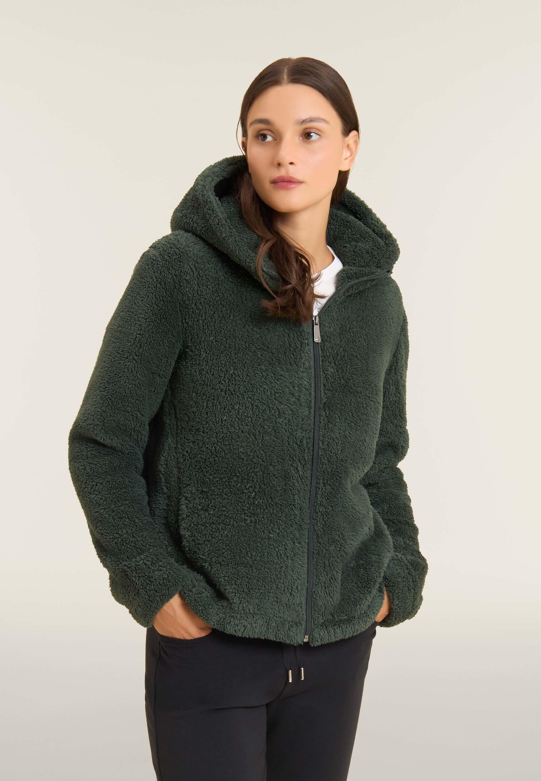 Felpa in pile sherpa con cappuccio e zip 2/4