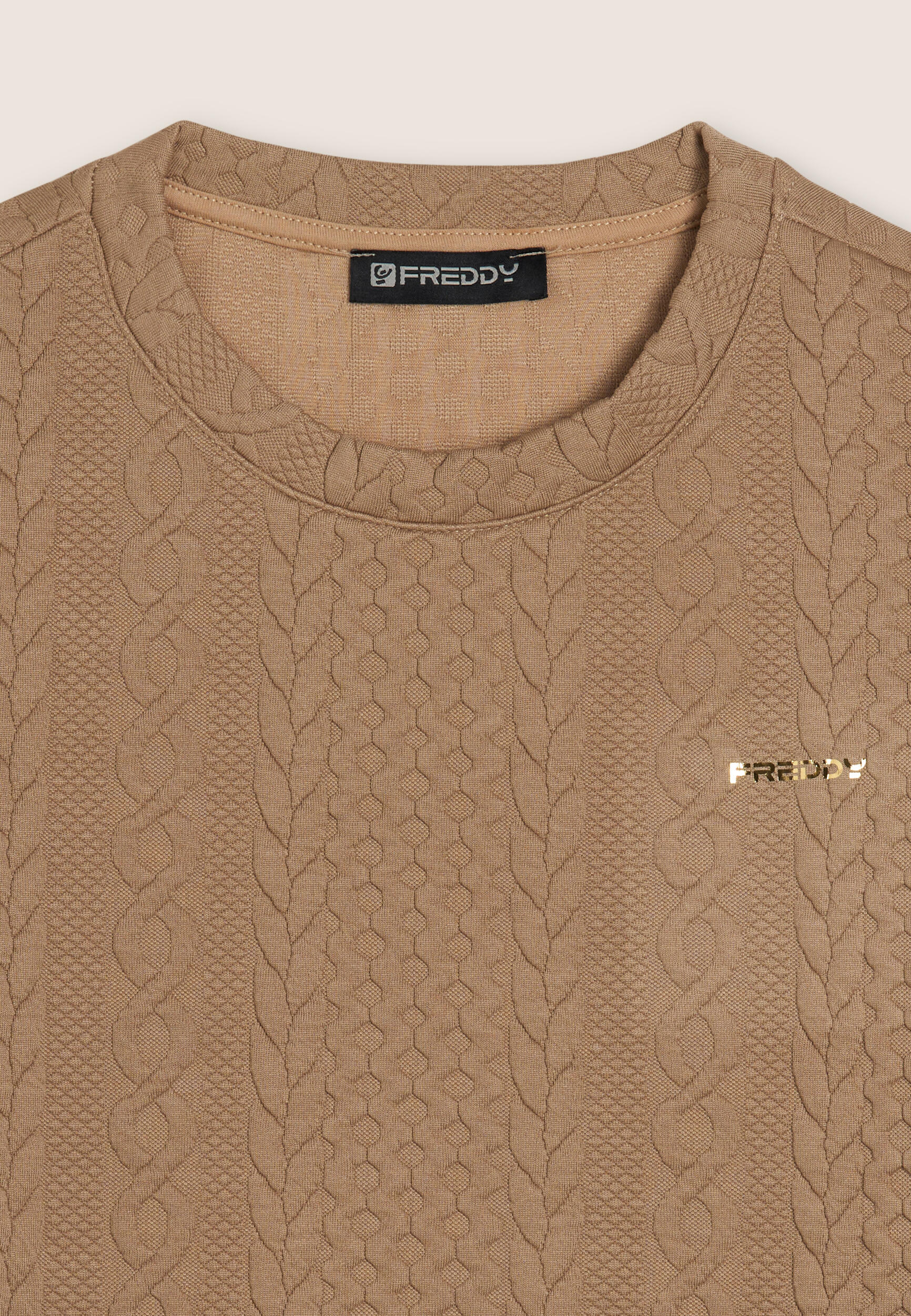 Sweat-shirt à col rond en tissu technique double orné de tresses 3/3