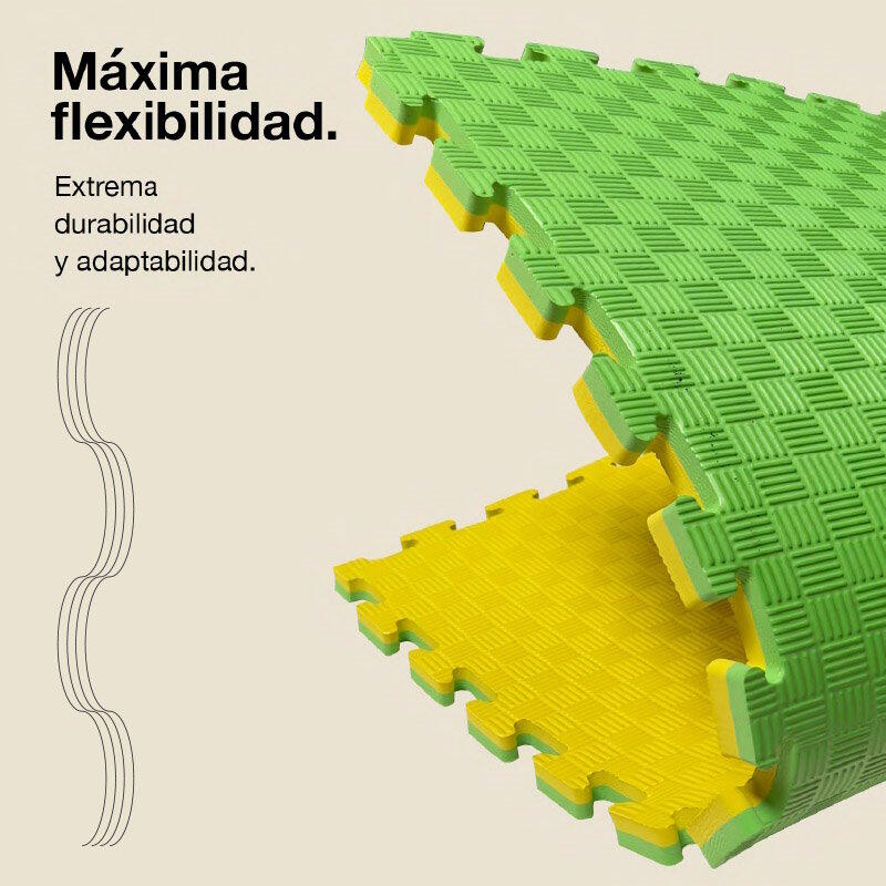 Tatami puzzle 1x1m 2 cm, Modelo 5 linhas Verde/Amarelo, EVA Reversível 6/7