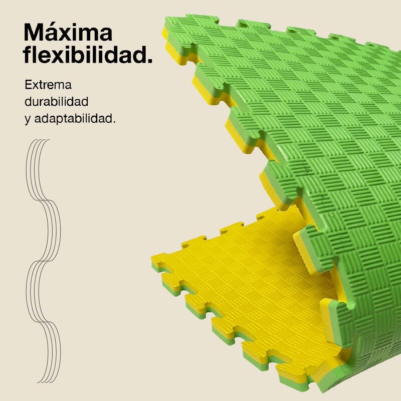 Tatame Puzzle 1x1m 2,5 cm, Modelo 5 linhas Verde/Amarelo, EVA Reversível 6/7