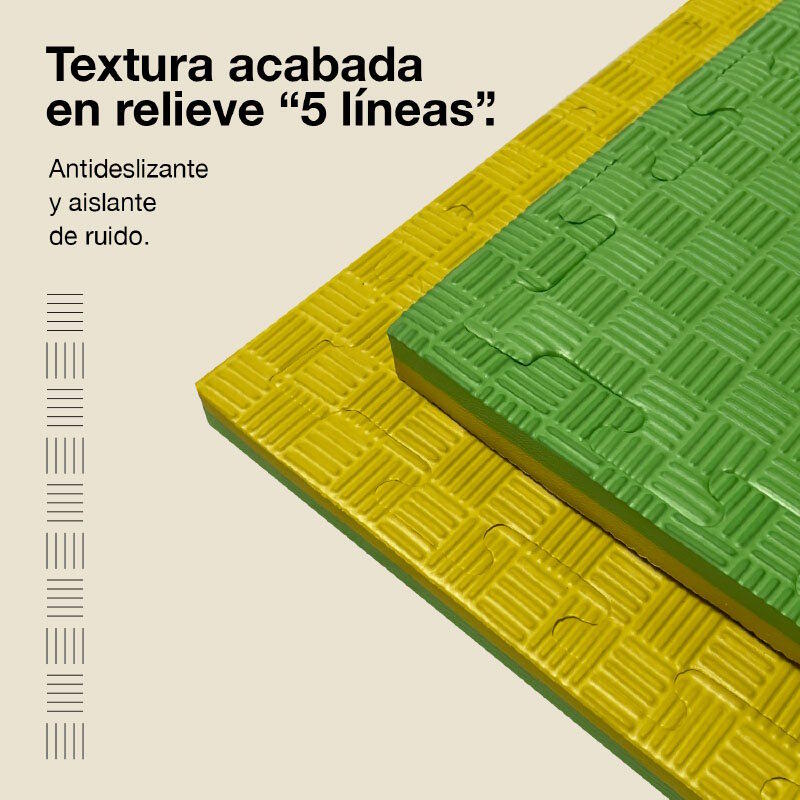 Tatame Puzzle 1x1m 2,5 cm, Modelo 5 linhas Verde/Amarelo, EVA Reversível 4/7