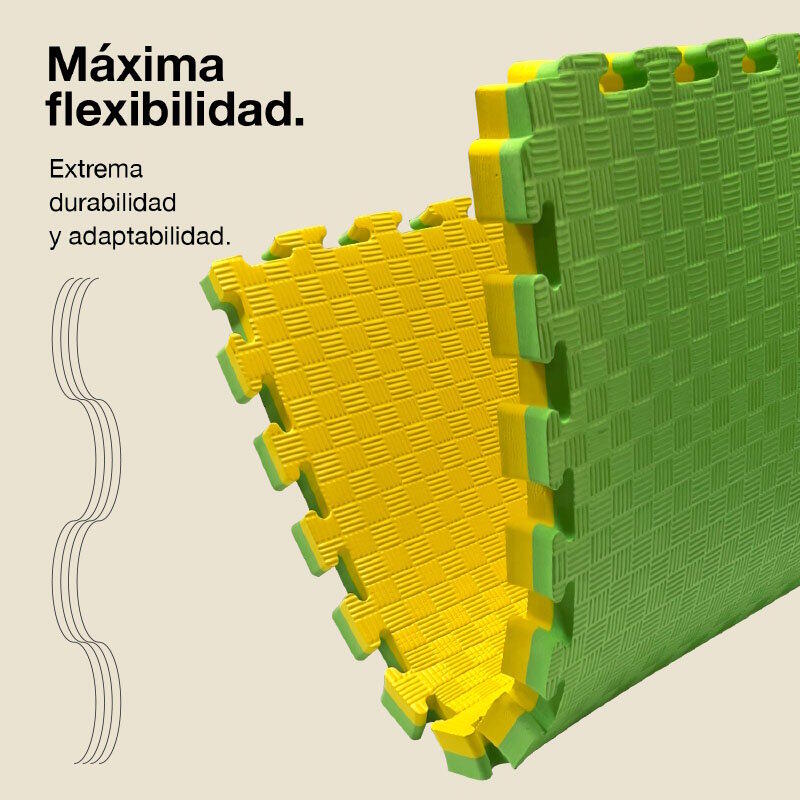 Tatami Puzzle 1x1m 4 cm, Modelo 5 Linhas Verde/Amarelo, EVA Reversível 6/7