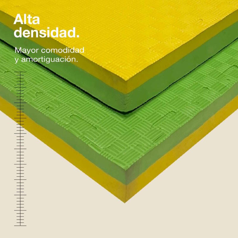 Tatami Puzzle 1x1m 4 cm, Modelo 5 Linhas Verde/Amarelo, EVA Reversível 2/7