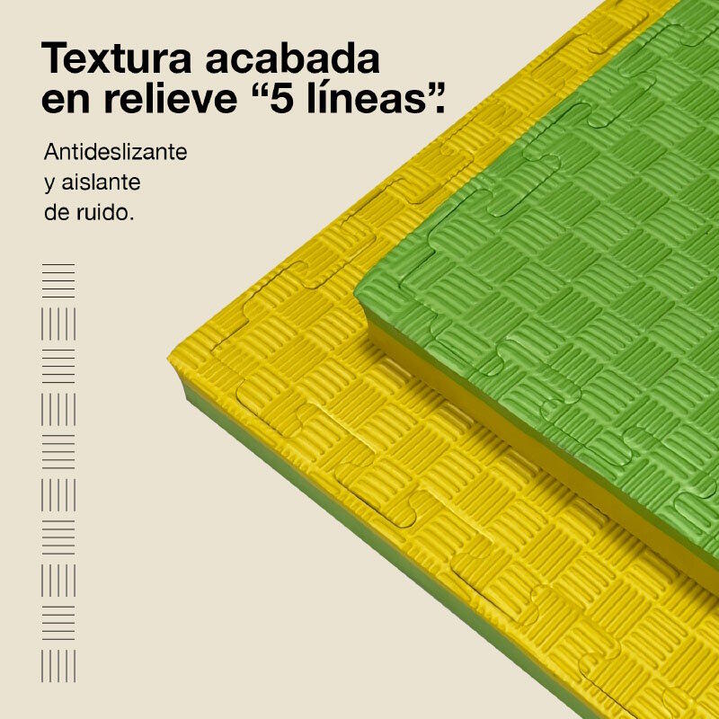 Tatami Puzzle 1x1m 4 cm, Modelo 5 Linhas Verde/Amarelo, EVA Reversível 4/7