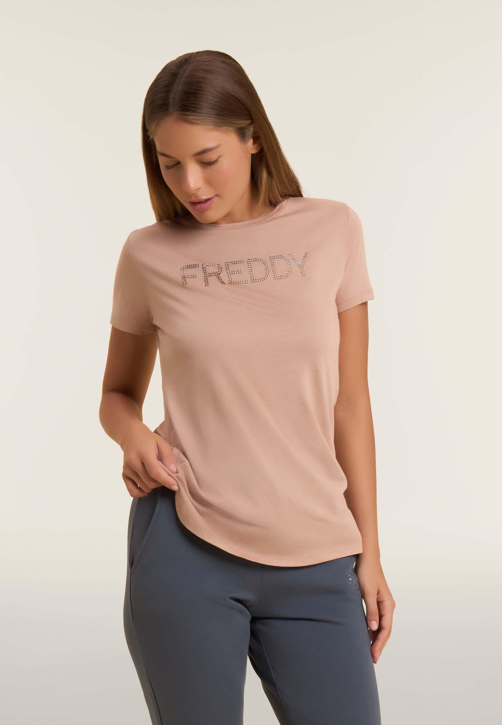 T-shirt donna con logo in strass bicolori 2/4