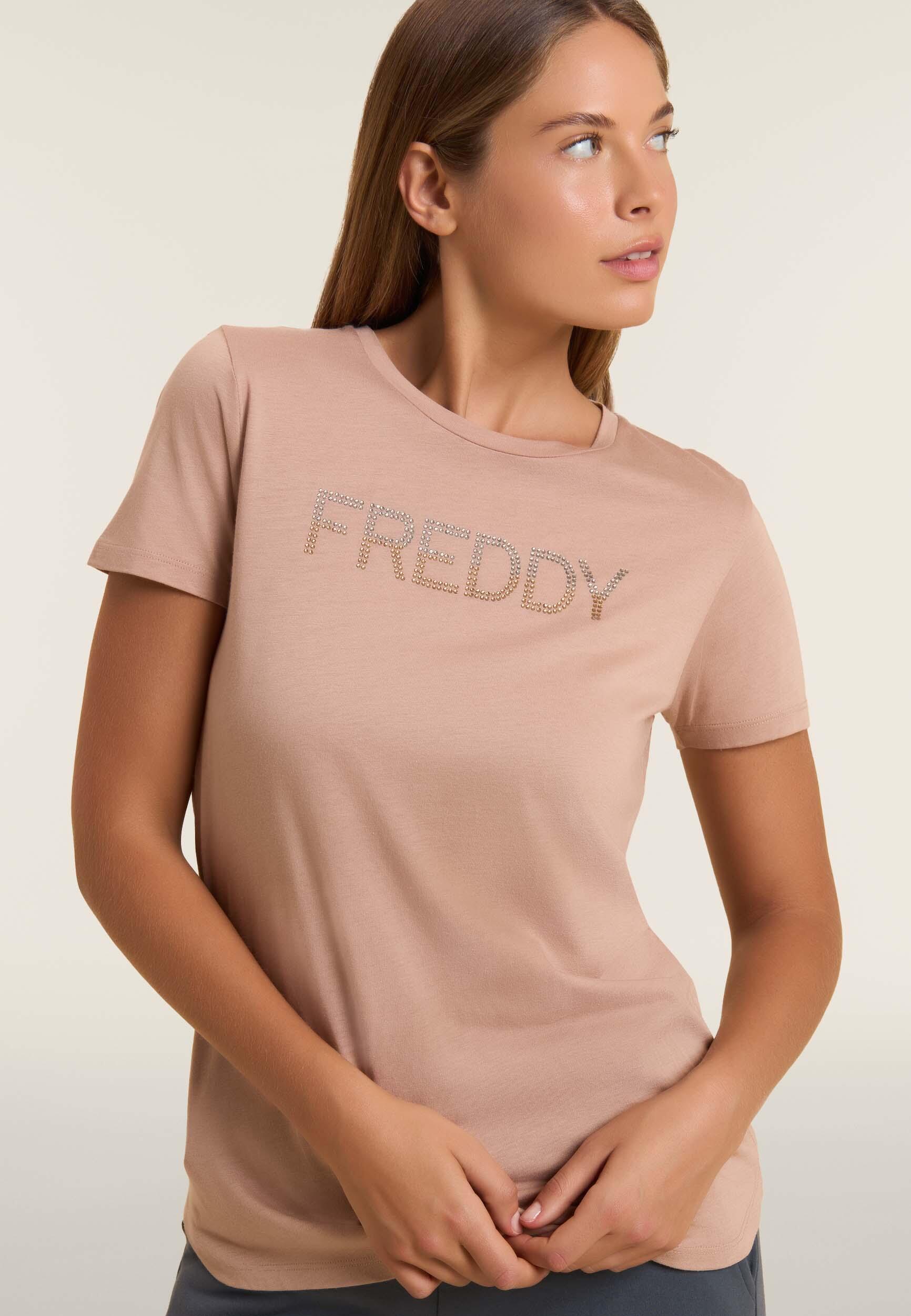 T-shirt donna con logo in strass bicolori 4/4