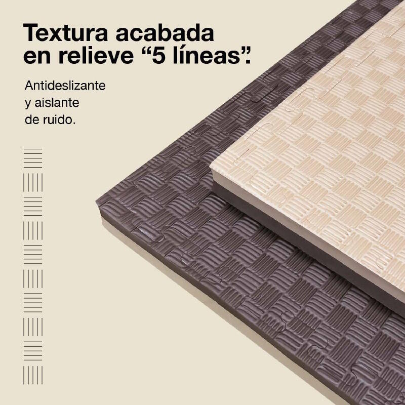 Tatami Puzzle 1x1m 4 cm, Modelo 5 Linhas Marrom/Bege, EVA Reversível 4/7