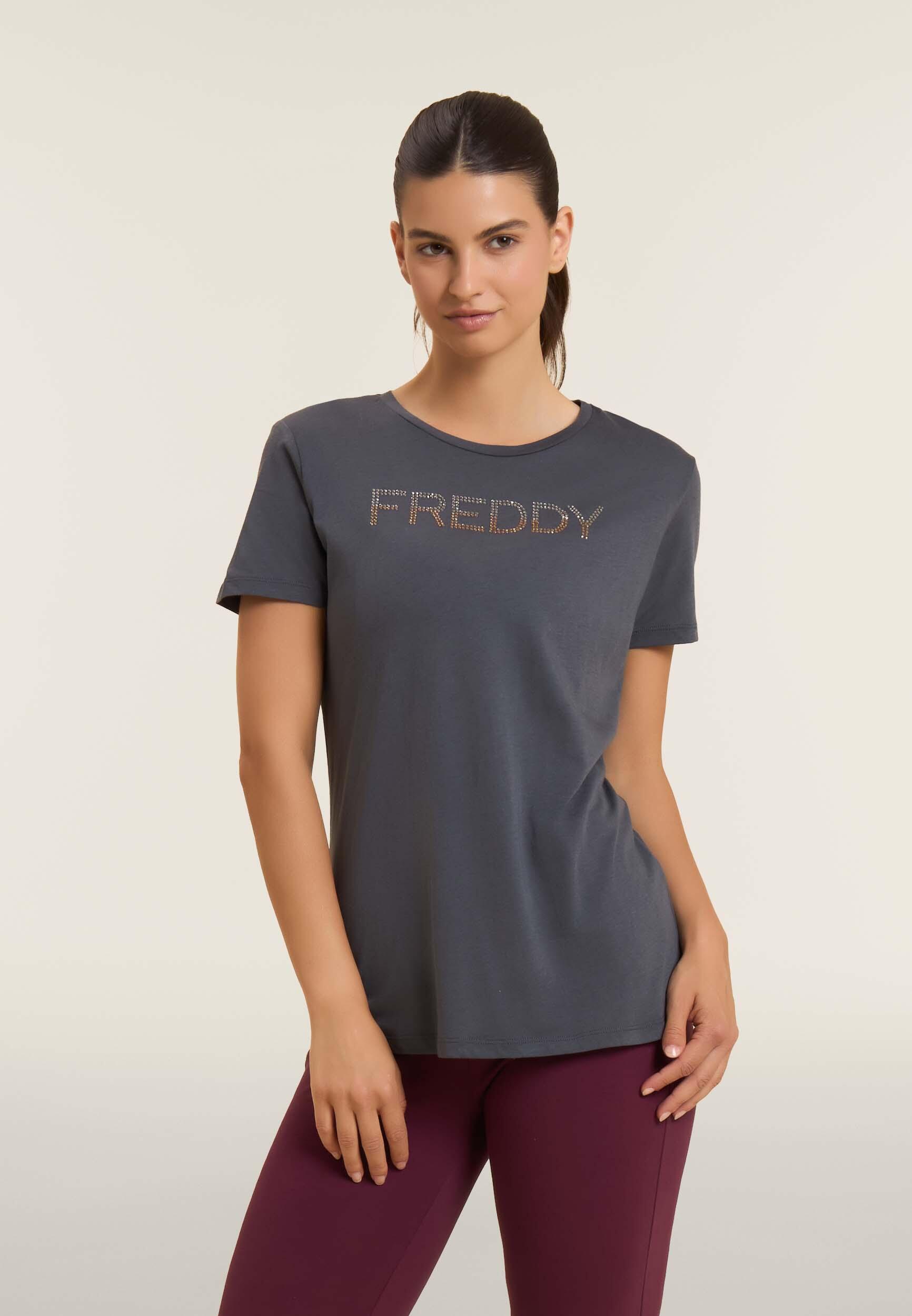 T-shirt donna con logo in strass bicolori 2/4