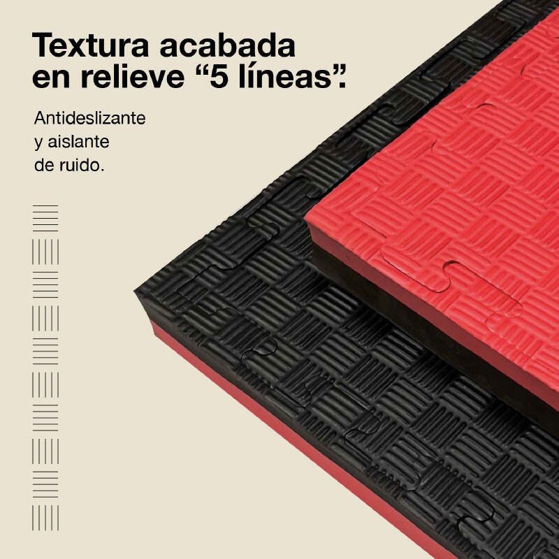 Tatame Puzzle 1x1 m 4 cm, Modelo 5 Linhas Vermelho/Preto, EVA Reversível 4/7