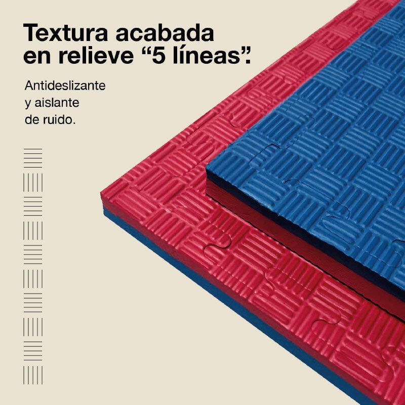Tatame Puzzle 1x1 m 2,5 cm – Modelo 5 Linhas Azul/Vermelho 4/7
