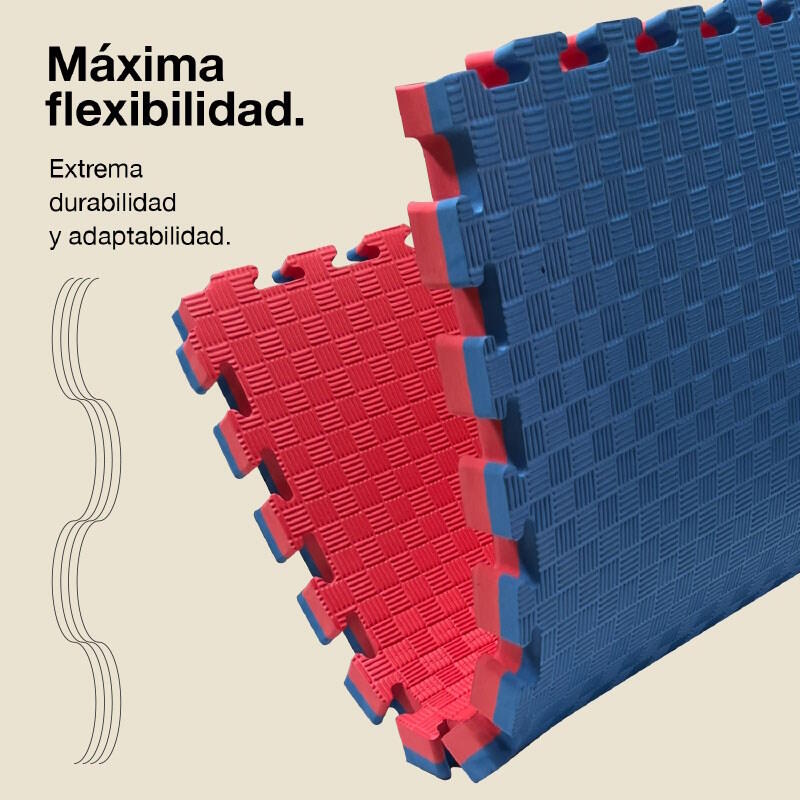 Tatami puzzle 1x1m 4 cm, Modelo 5 líneas Azul/Rojo, Goma EVA Reversible 6/7