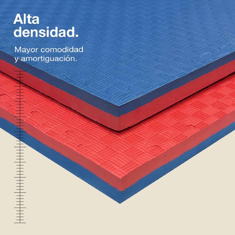 Tatami puzzle 1x1m 4 cm, Modelo 5 líneas Azul/Rojo, Goma EVA Reversible 2/7