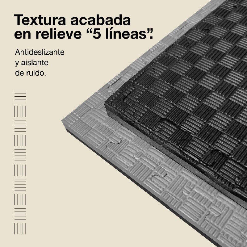 Tatami Puzzle 1 × 1 m 4 cm, Modelo 5 Linhas Cinza/Preto, EVA Reversível 4/7