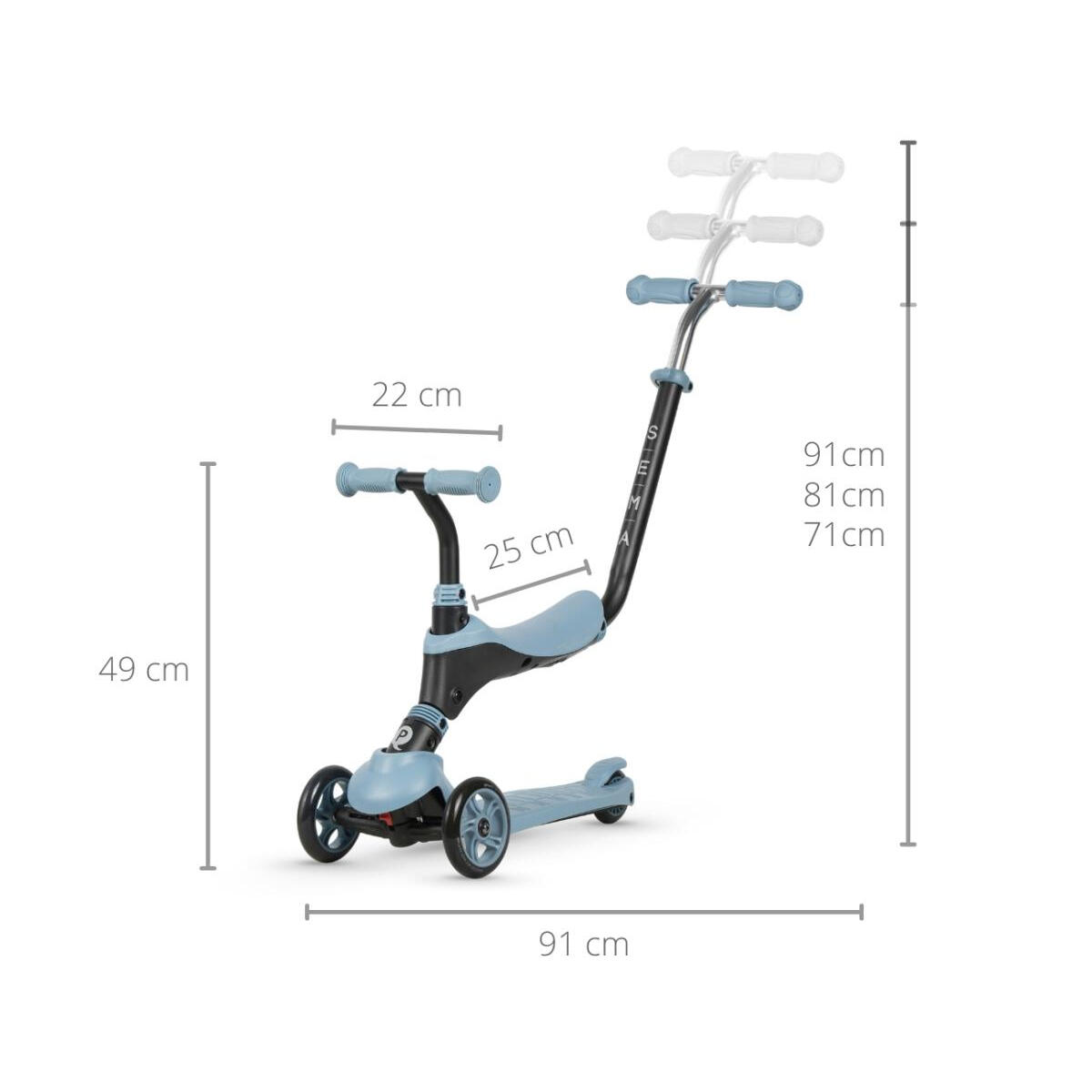 Trottinette Qplay Sema 3-en-1 Bleue 2/3