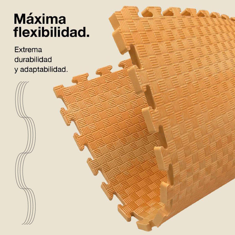 Tatami puzzle 1x1 m 2 cm – Modelo 5 linhas Madeira/Preto, EVA reversível 6/7