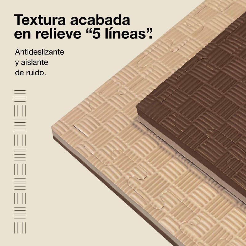 Tatami Puzzle 1x1m 2 cm, Modelo 5 Linhas Marrom/Bege, EVA Reversível 4/7
