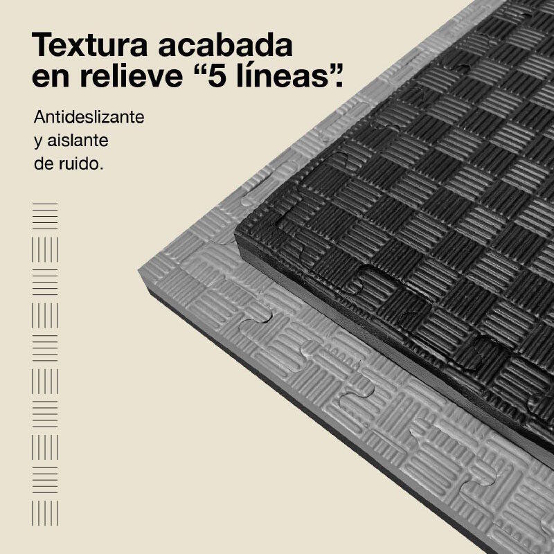 Tatami puzzle 1x1m 2,5 cm, Modelo 5 linhas Cinza/Preto, EVA Reversível 4/7