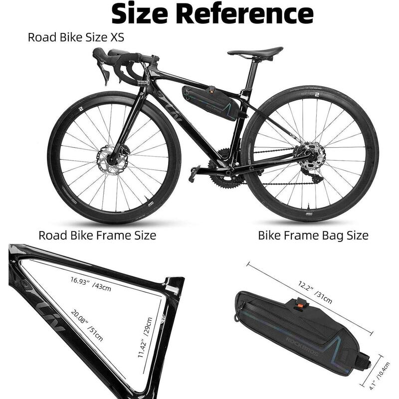 Geantă impermeabilă și reflectorizantă de cadru pentru bicicletă 1,5L